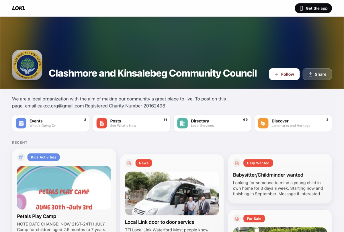 A LOKL page open in a web browser